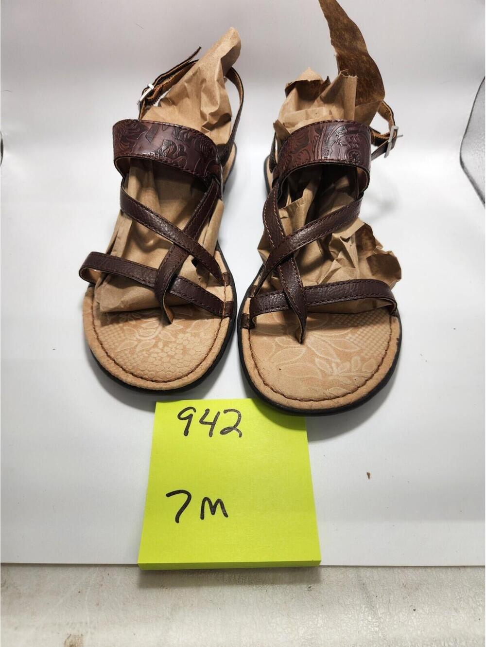 boc Women's Strappy Sandals Leather Brown Buckle Adjustable Ankle Strap 7 M